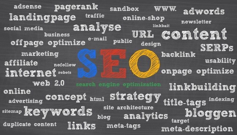 SEO word surrounded with different keywords used by SEO training company