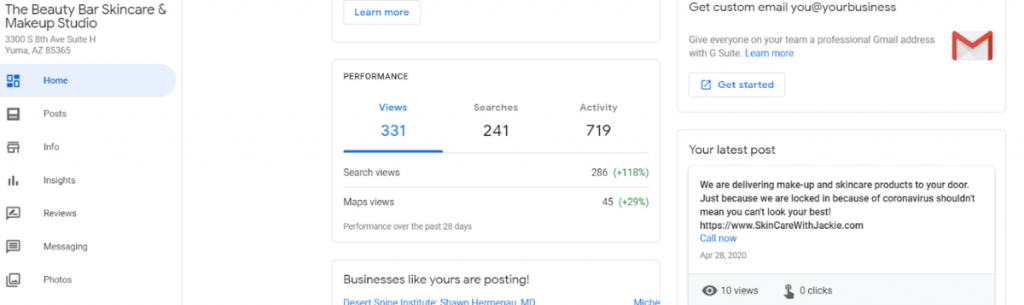 Google My Business dashboard