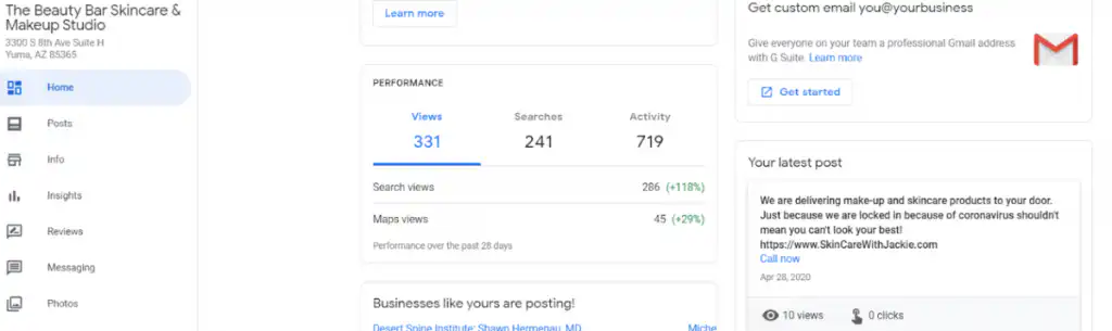 Google My Business dashboard