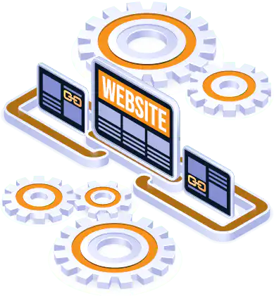 Three monitors and a gear wheel in front and at the back of the SEO Website Optimization