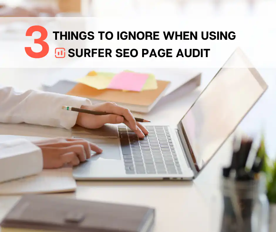 A person typing on a laptop for surfer SEO audit