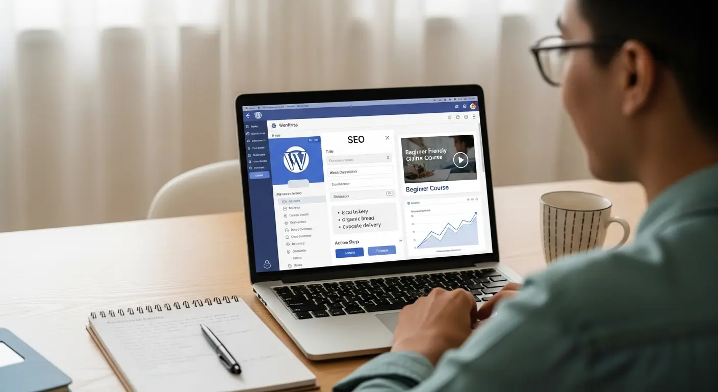 Person using a laptop for WordPress SEO tutorial